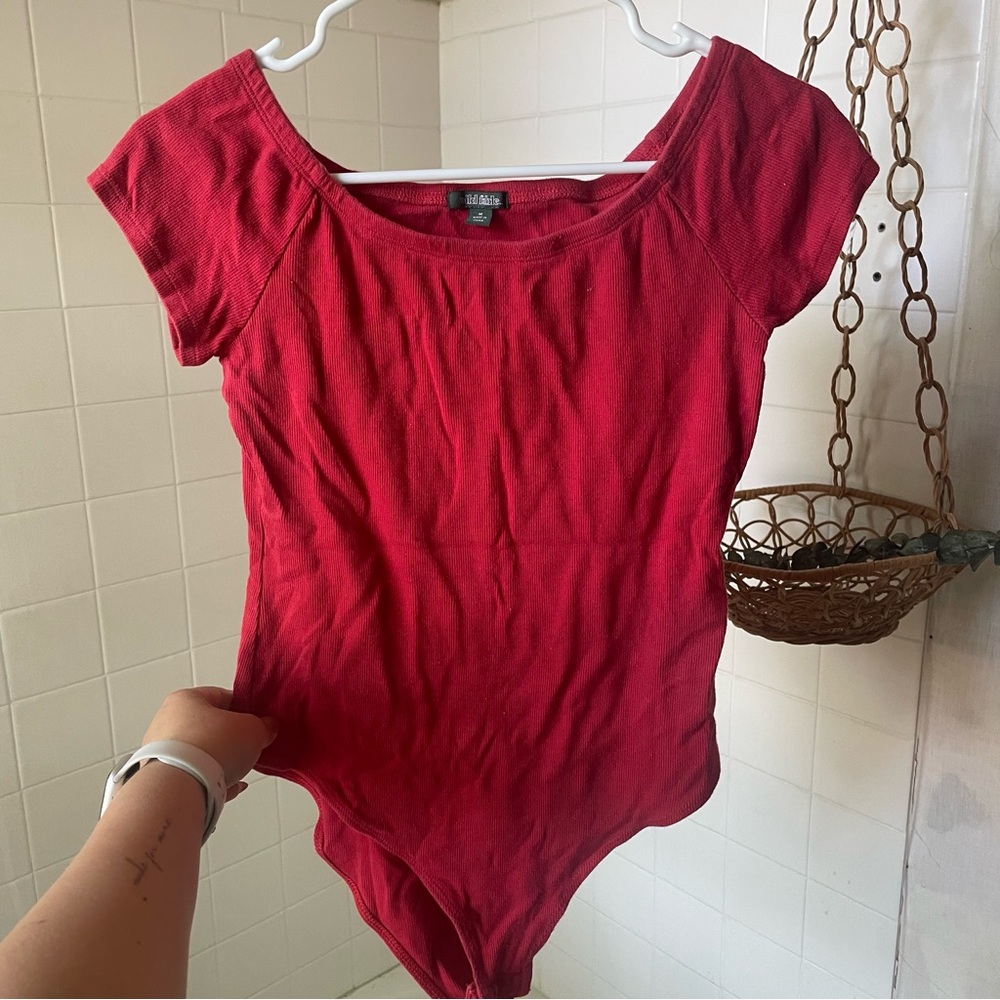 Ribbed Sweetheart Neckline Red Bodysuit